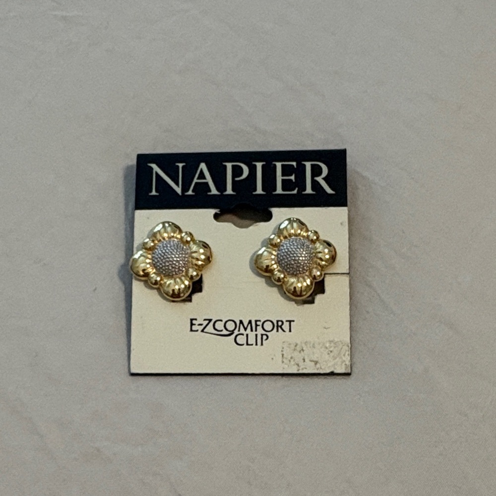 Napier Gold Floral Clip Earrings